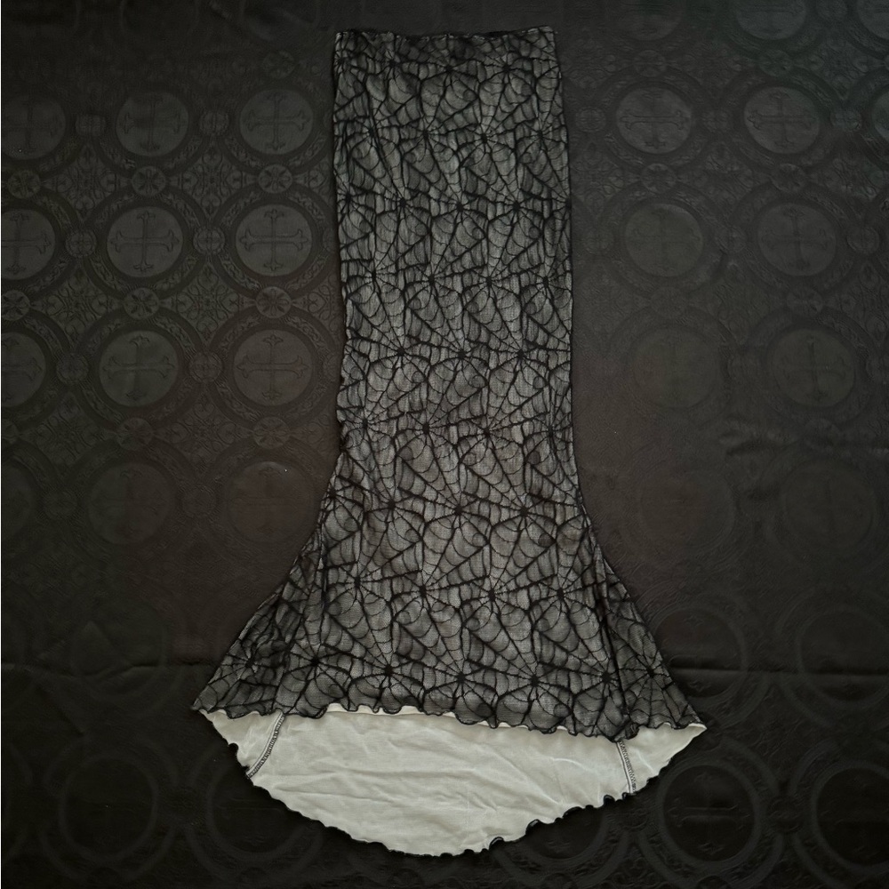 vintage raven mesh spiderweb maxi skirt